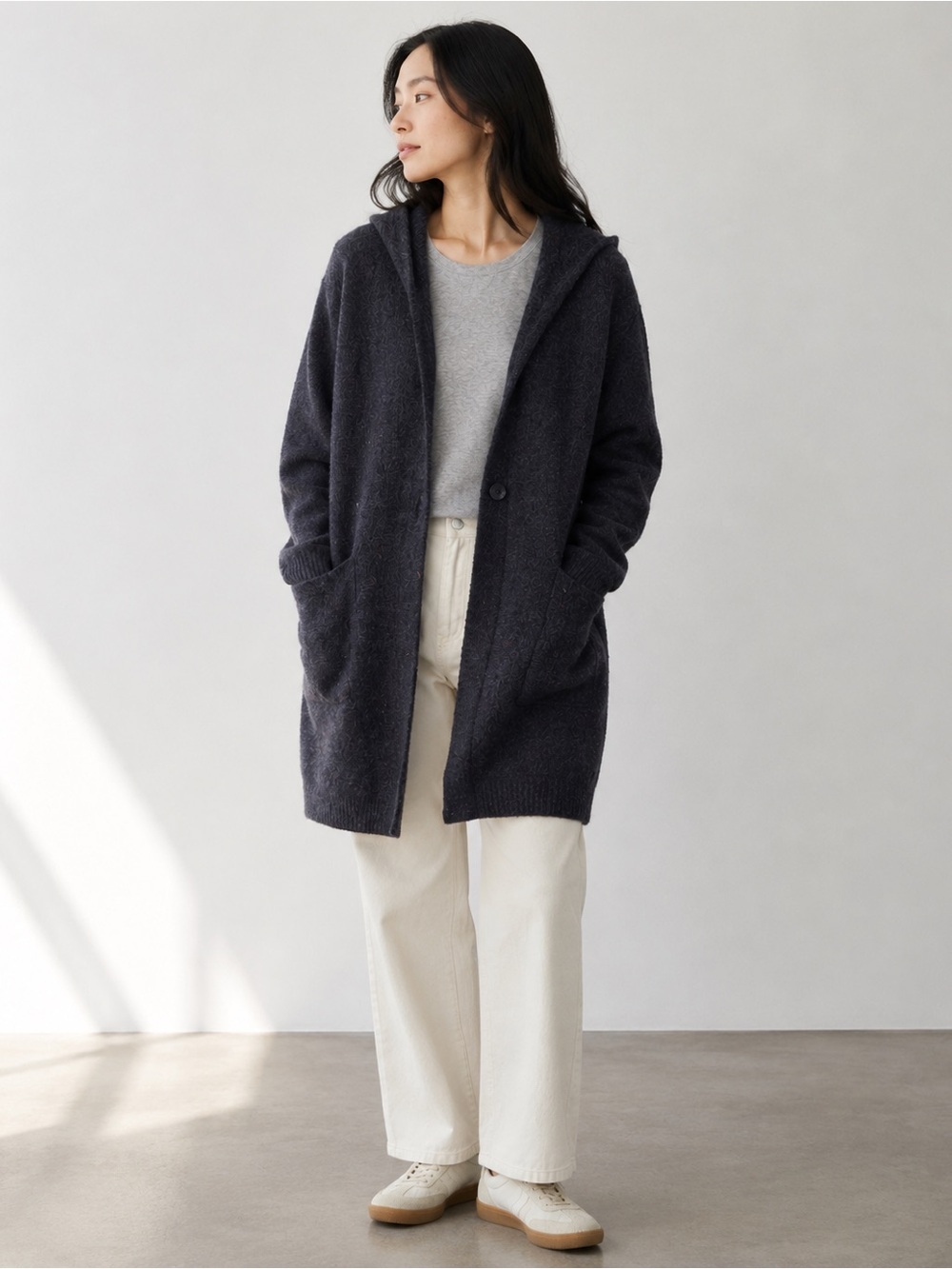 UNIQLO Women’s Hooded Knit Coatigan – Size M – Dark Charcoal